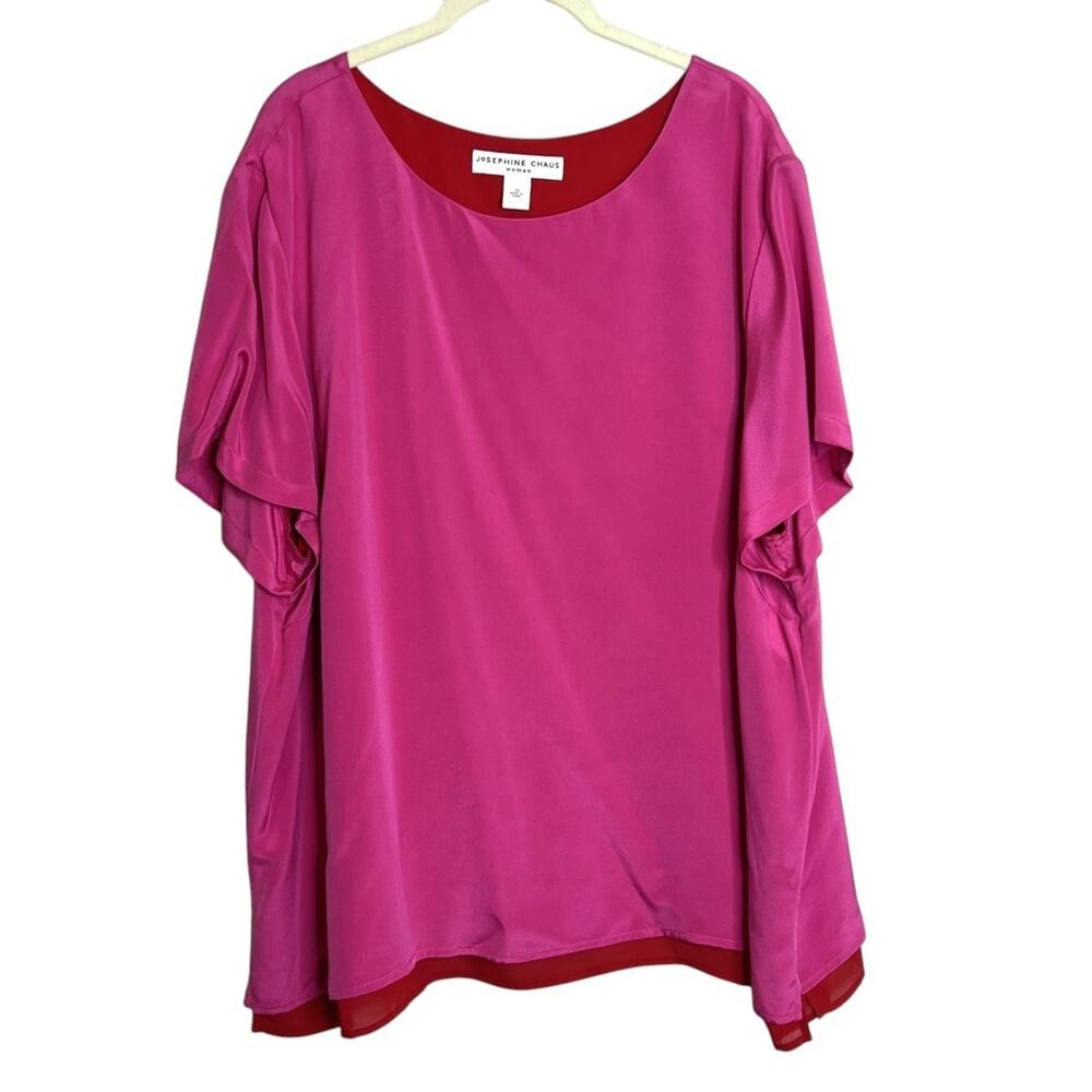Josephine Chaus Womens Silk Blouse 22 Pink Layered Short Sleeve Top